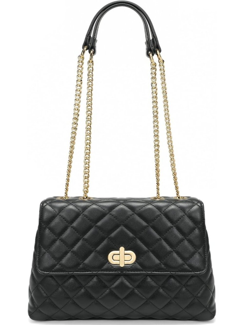 Womens Black Quilted Leather Shoulder Purse Chain Strap Crossbody Bag
